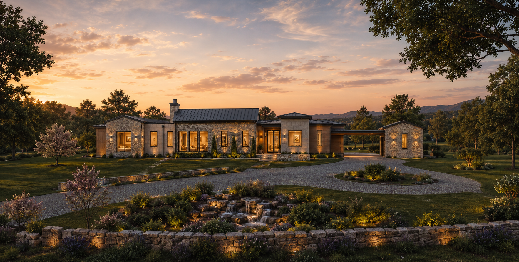 Front elevation rendering of Canyon Creek luxury home
