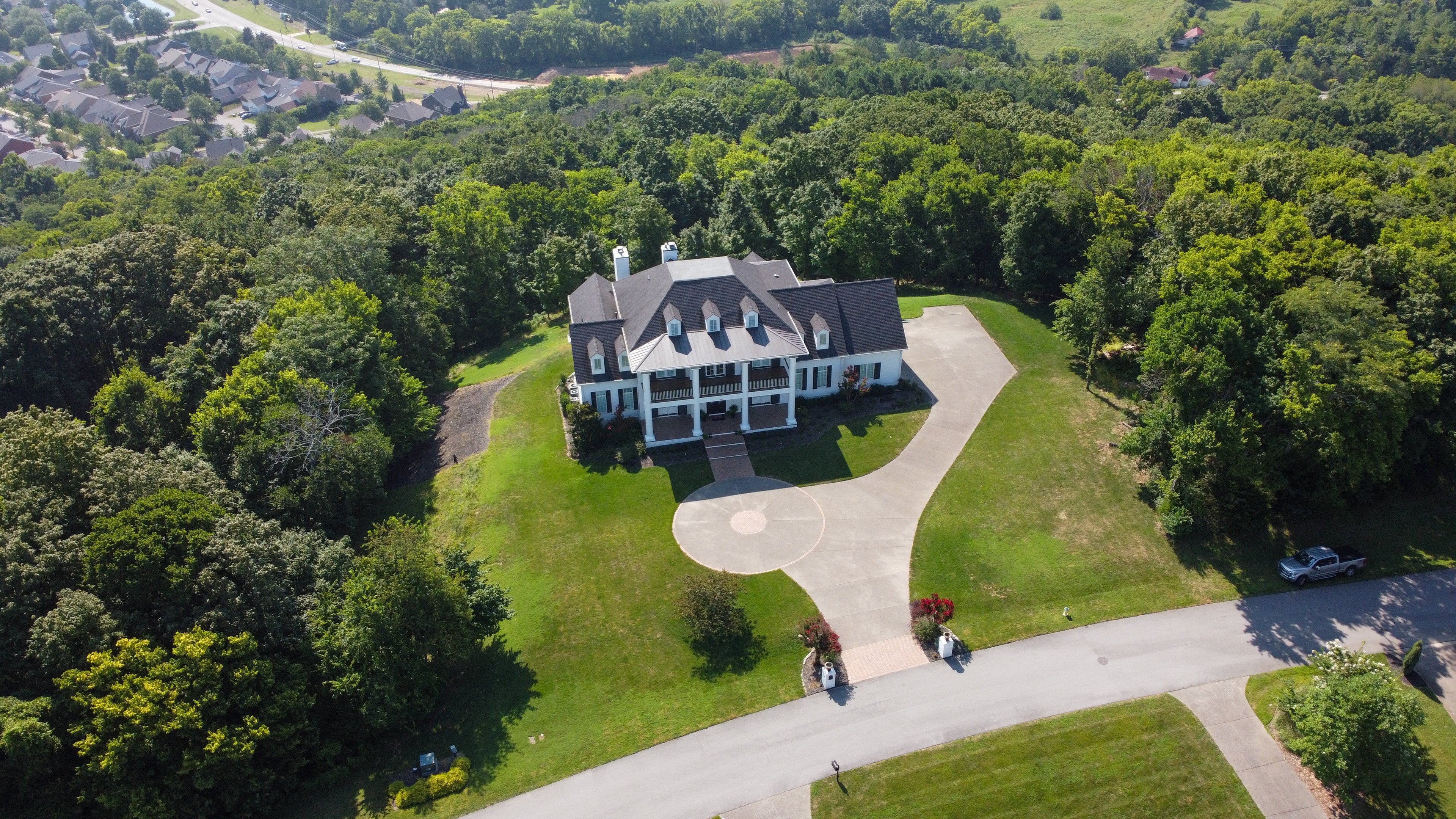 Aerial view of the Elevated Southern custom home built by Brentwood Builders in Nashville, Tennessee