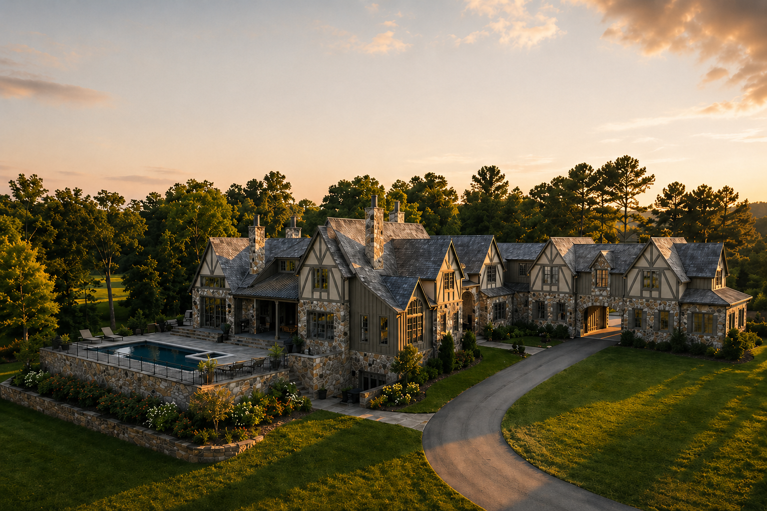 Front elevation rendering of Stonegate luxury home