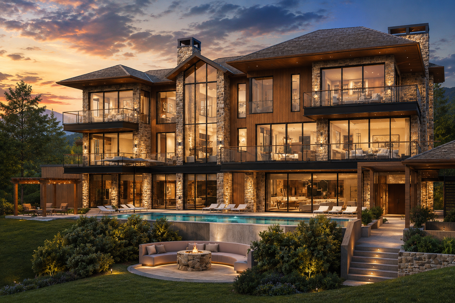Back elevation rendering of Timberline Horizon luxury contemporary home