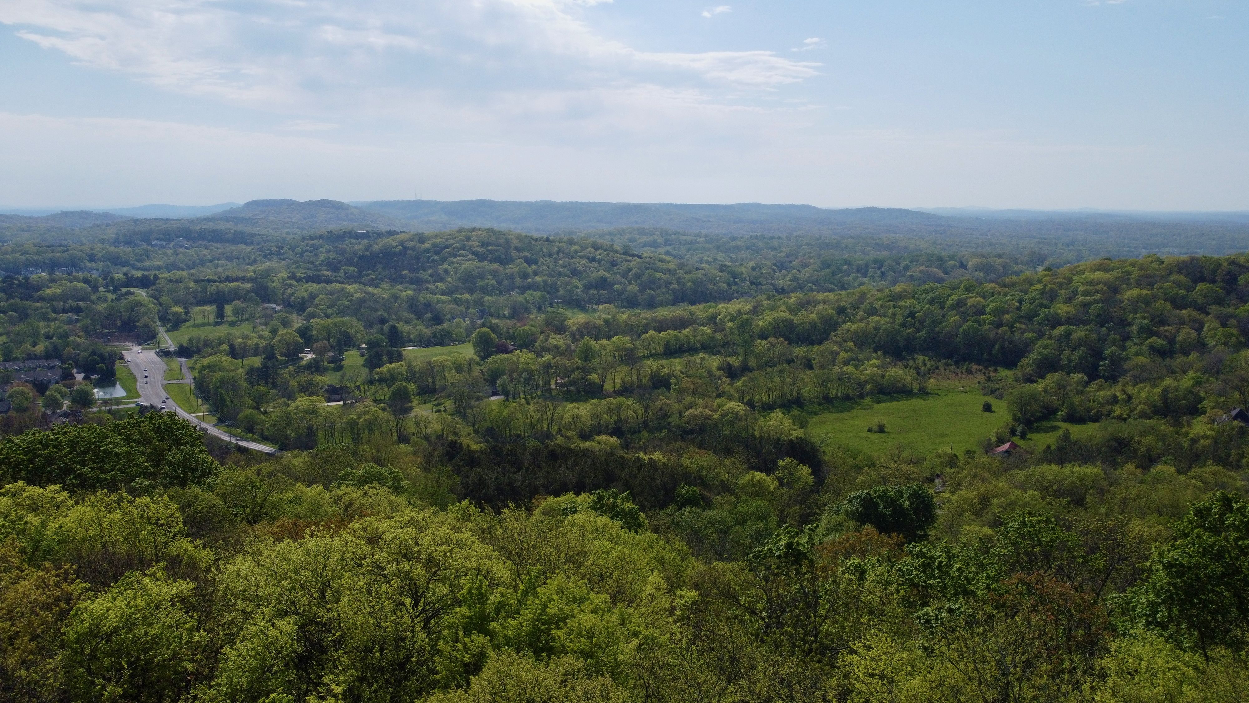 Rolling hills aerial view of Franklin, Tennessee