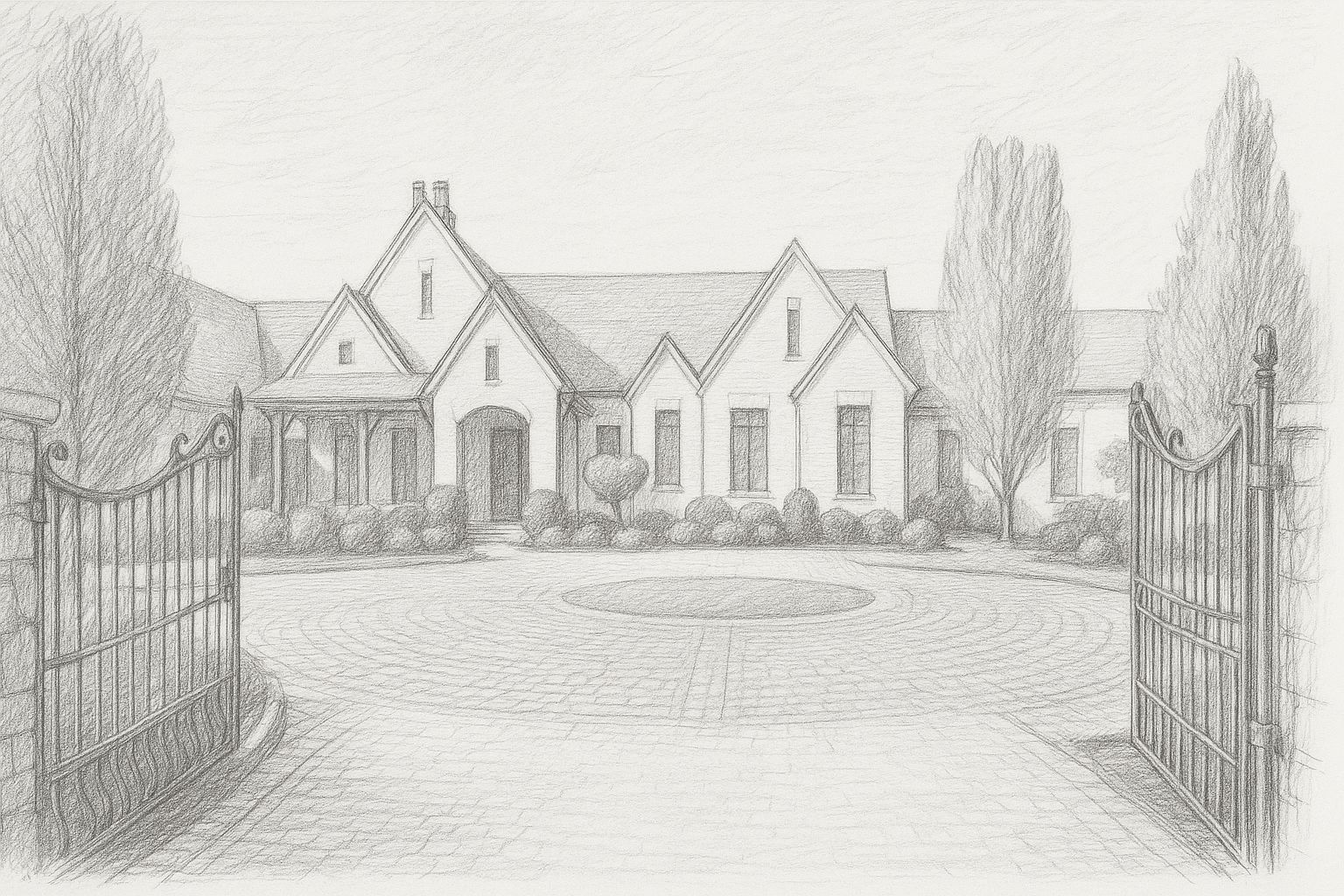 Front elevation sketch of a luxury custom european style home built by a custom home builder in Franklin, Tennessee