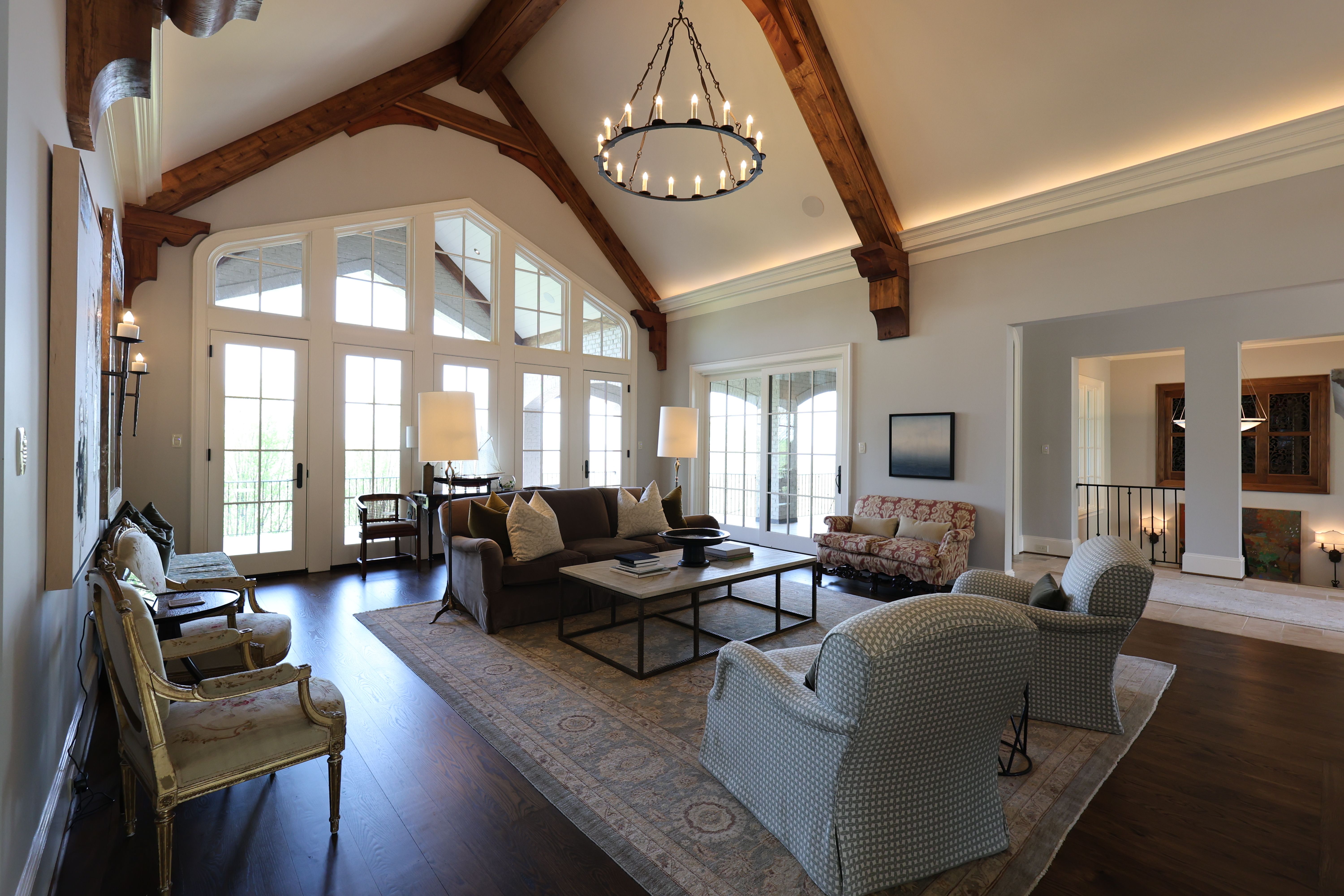 Living room space of a luxury custom european style home built by a custom home builder in Franklin, Tennessee