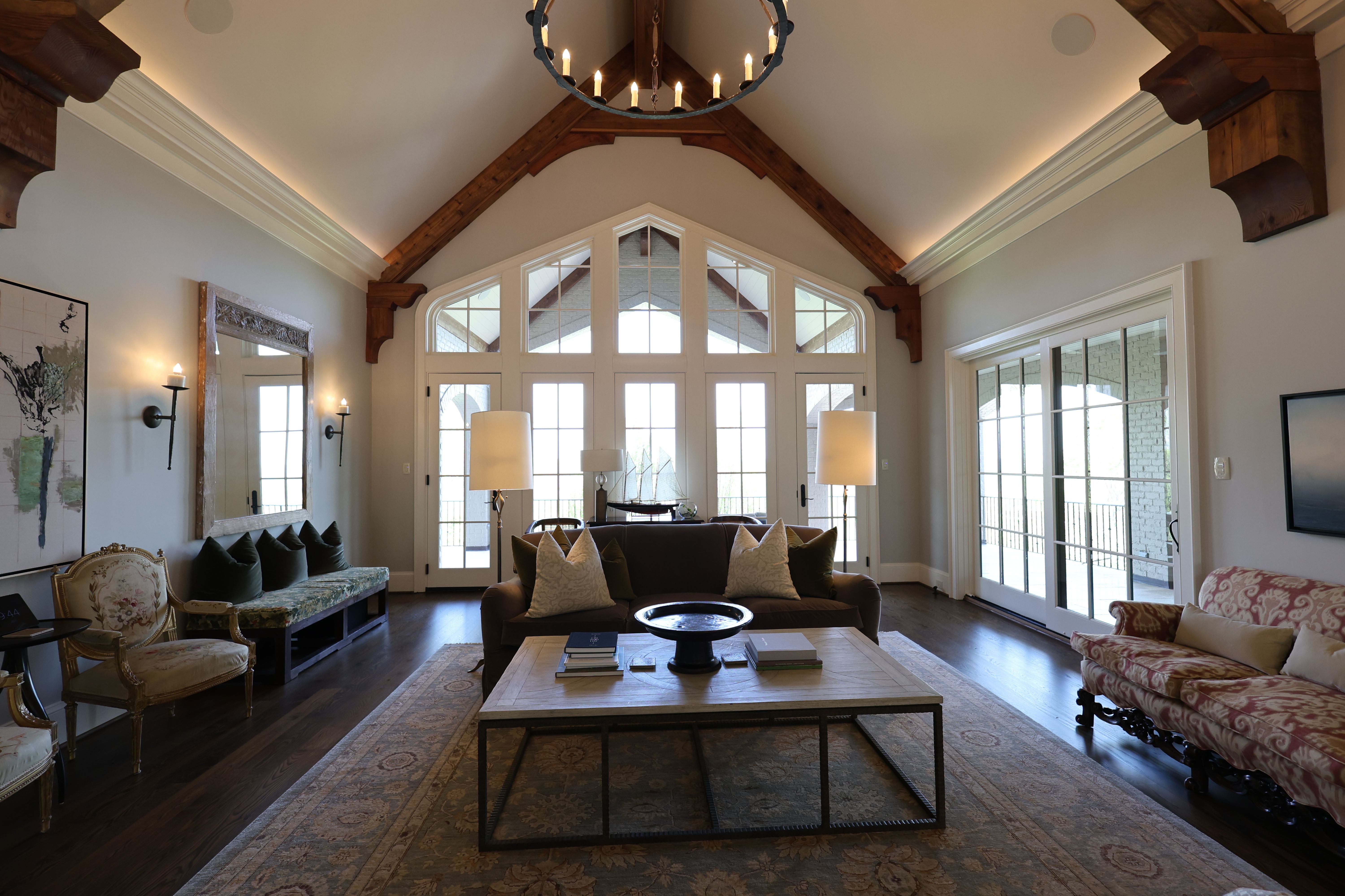 Living room view of a luxury custom european style home built by a custom home builder in Franklin, Tennessee