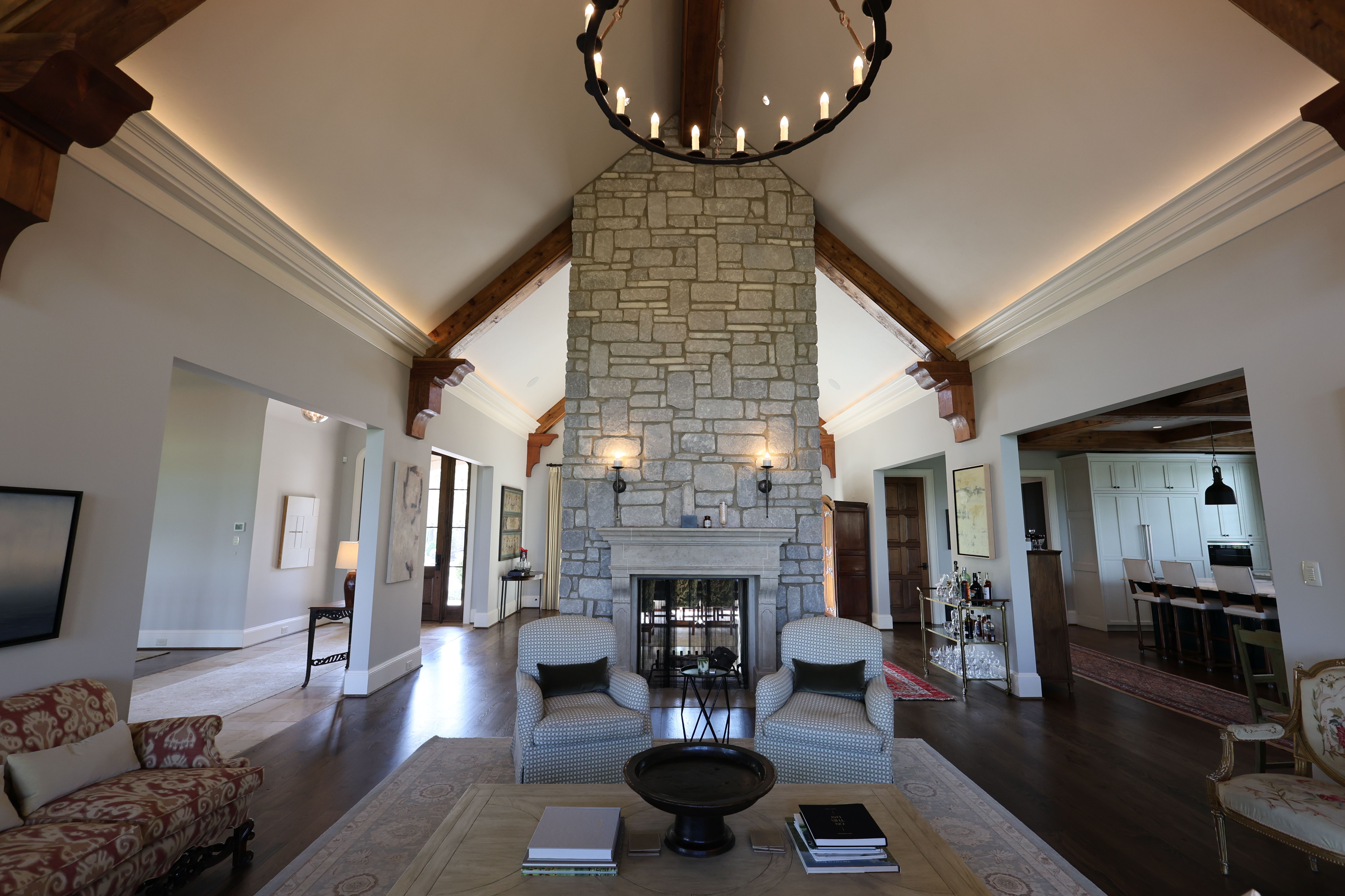 Living room of a luxury custom european style home built by a custom home builder in Franklin, Tennessee