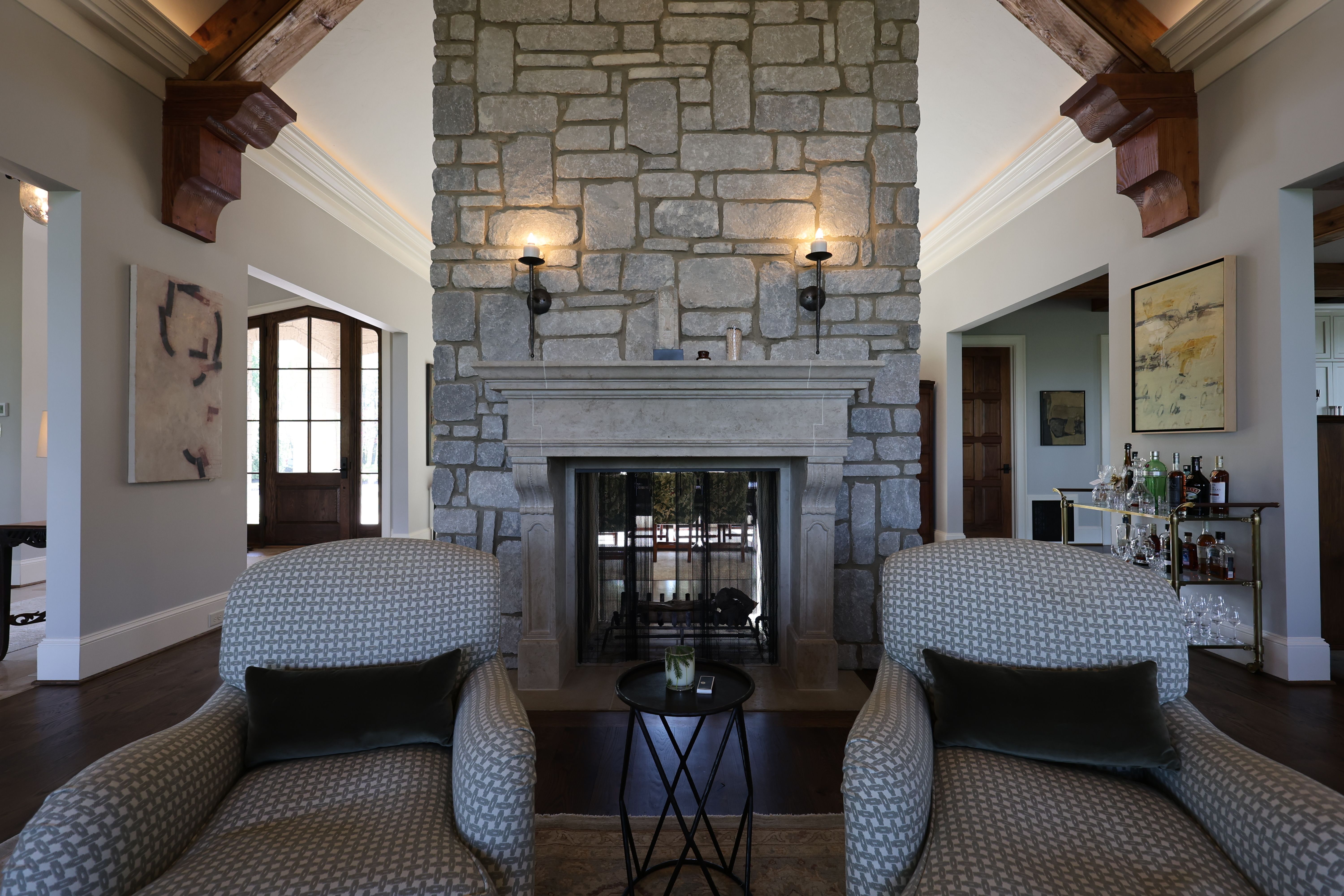 Living room area of a luxury custom european style home built by a custom home builder in Franklin, Tennessee