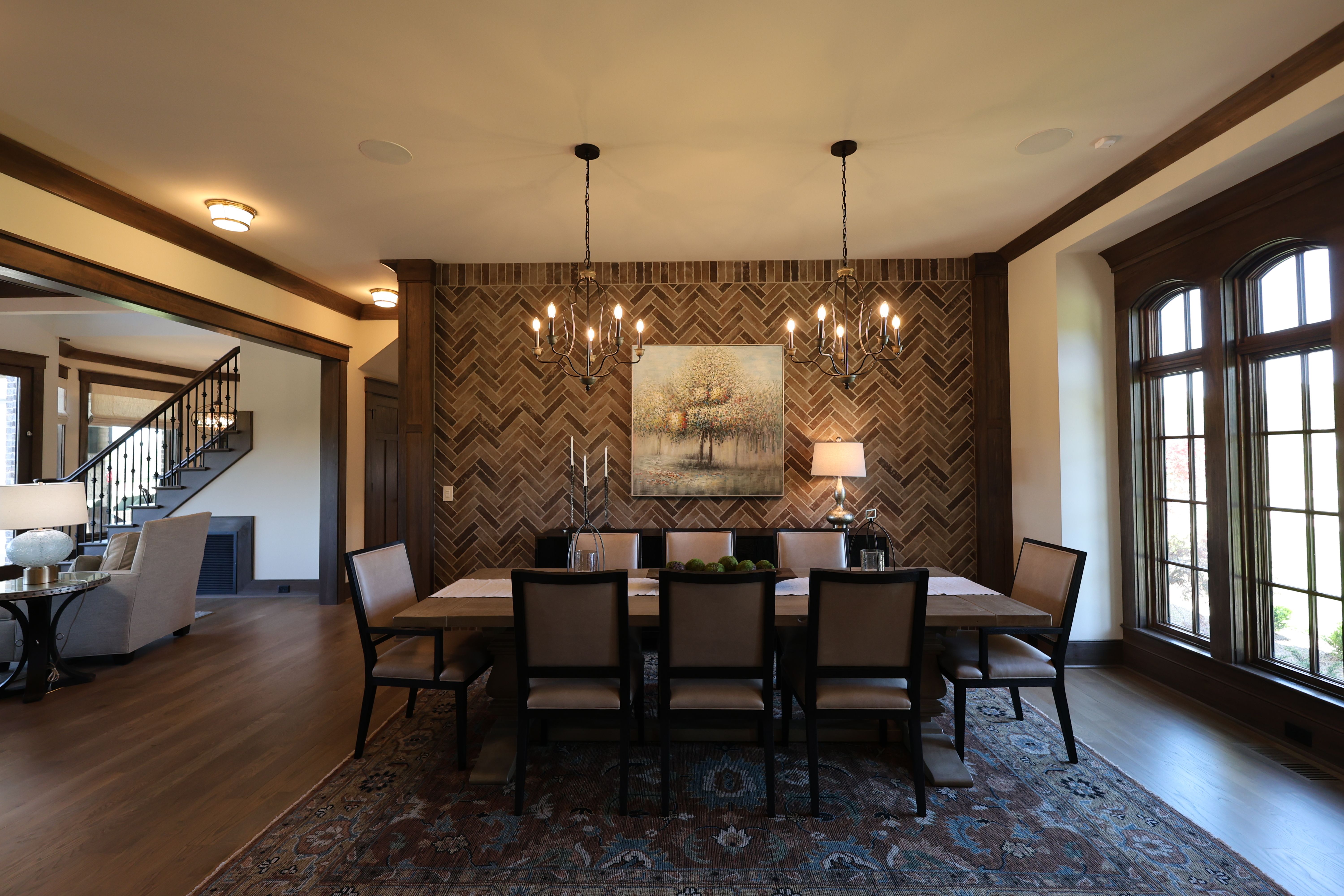 Dining room of an updated rustic home built by a custom home builder in Nolensville, Tennessee