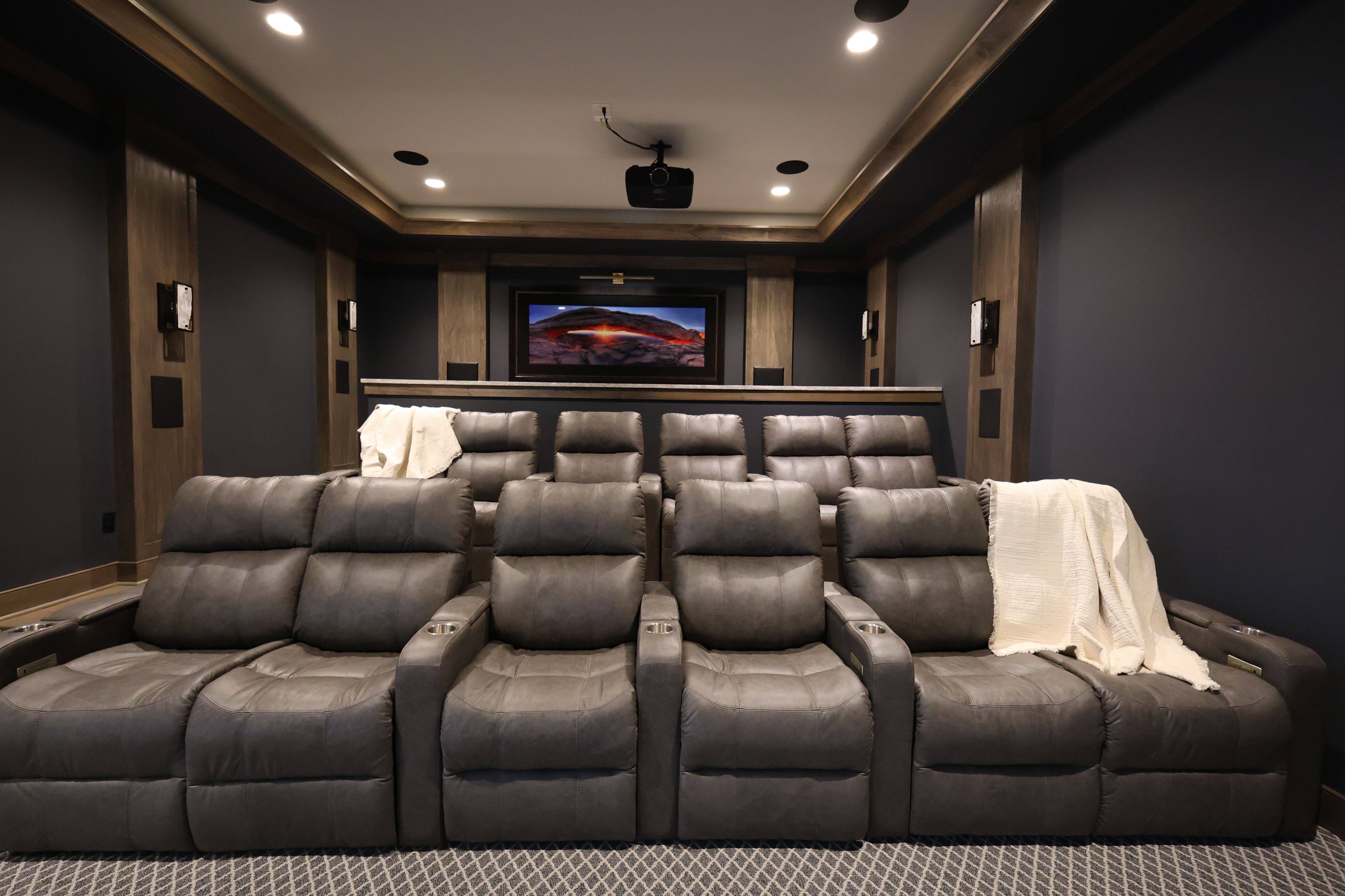 Theater room of an updated rustic home built by a custom home builder in Nolensville, Tennessee